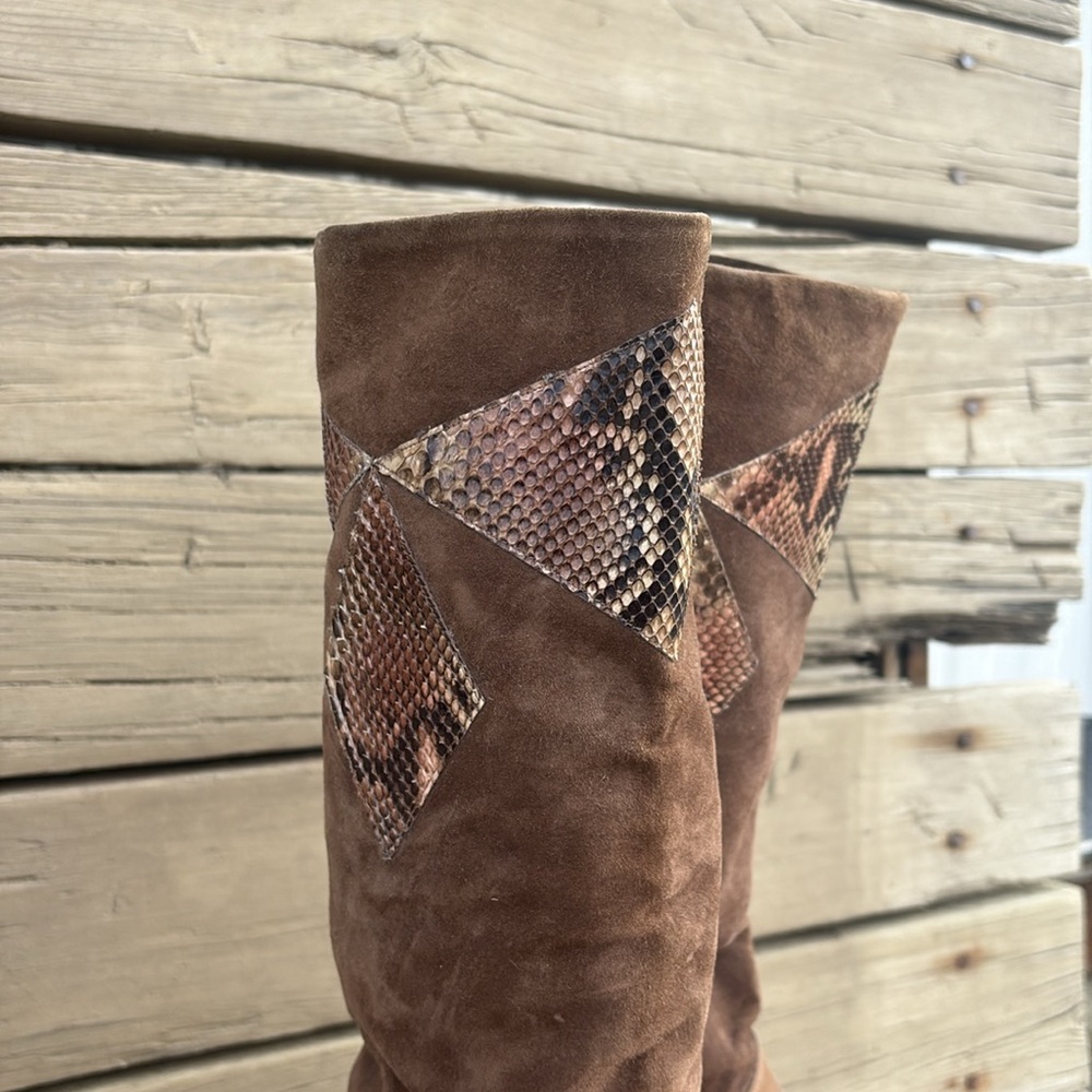 Vintage Brown Leather and Suede Boots Sz 8 - Picture 11 of 14